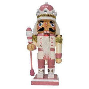 White and Pink King Soldier 9" Wood Christmas Nutcracker - Personalized